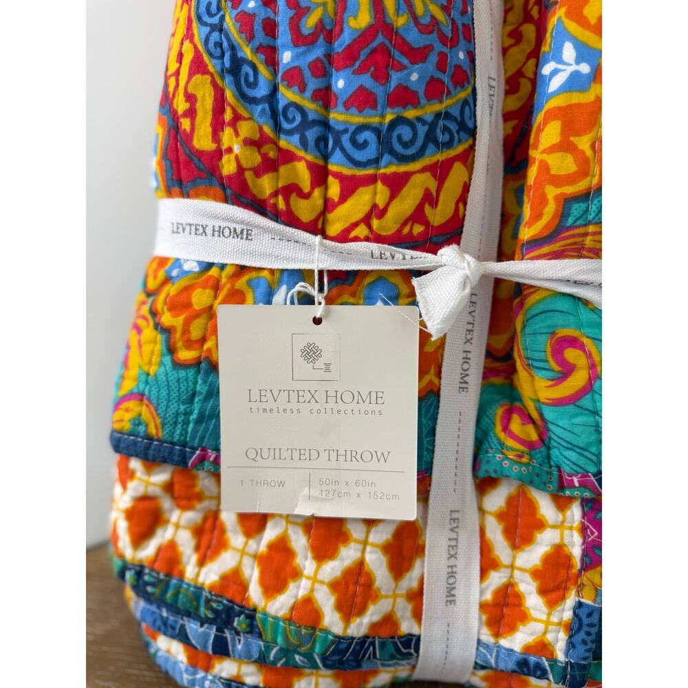 Levtex Home Quilted Throw Blanket 50x60 Multicolor Boho Medallion Cotton - Picture 4 of 6